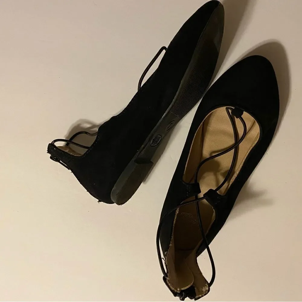 Faded glory Girls ballet slipper zipper back pointed toe flat shoes faux suede 1